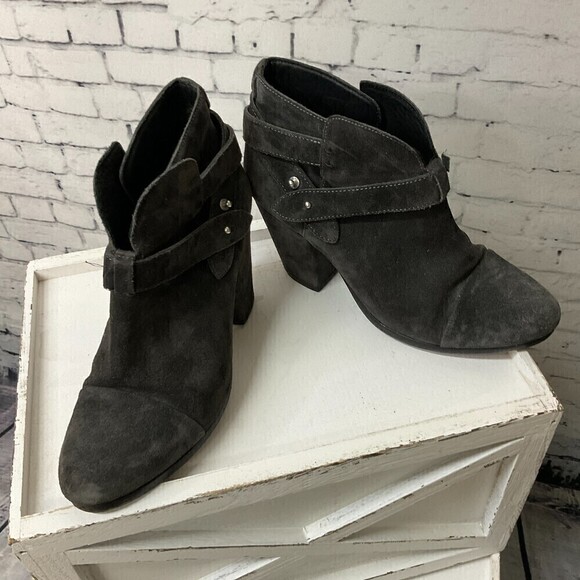 Rag & Bone Women Charcoal Leather Ankle Bootie Made Italy Size 38.5 US 8.5 Rck - Picture 2 of 12